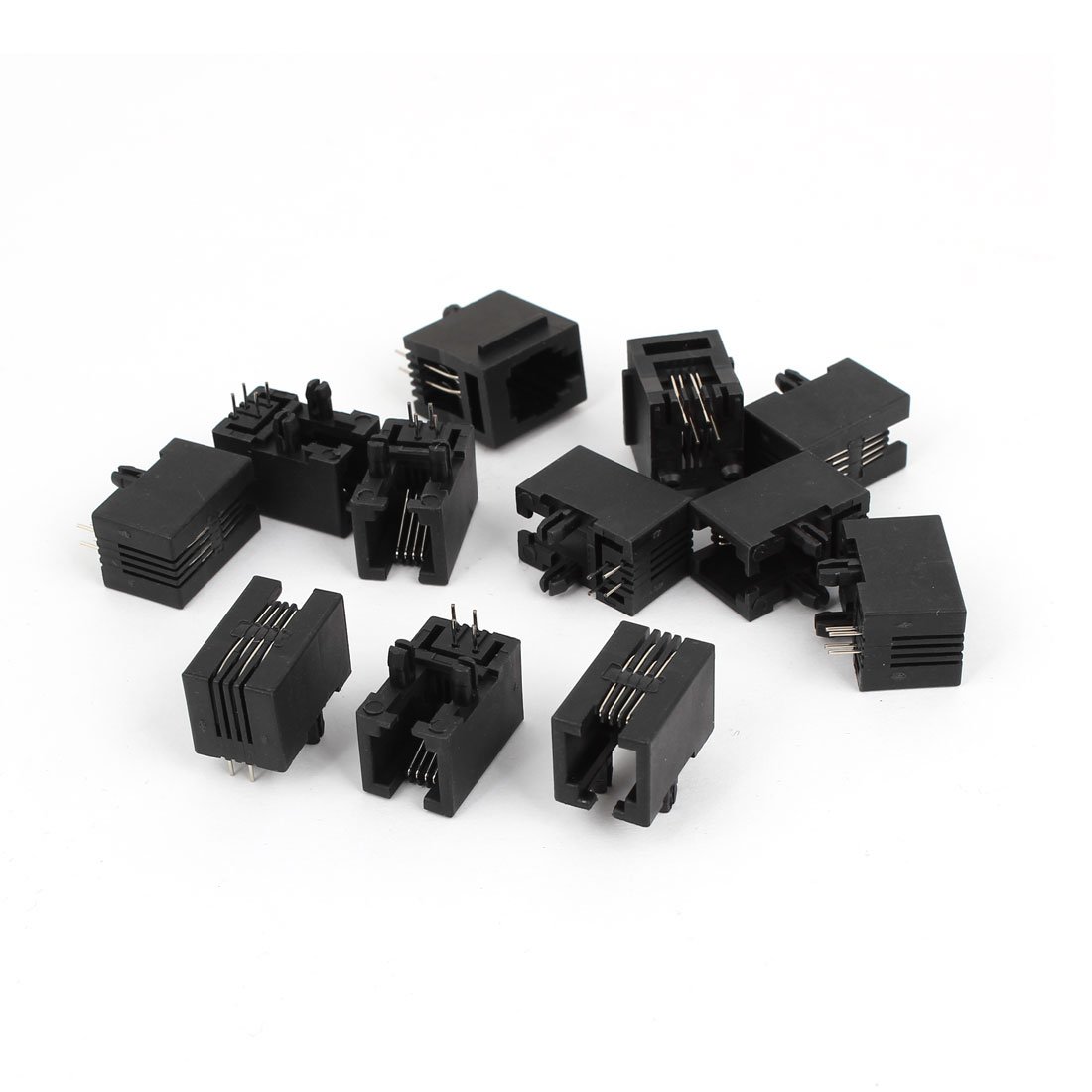 sourcing map 12Pcs Black 4 Pins PCB RJ9 RJ10 RJ22 4P4C Modular Telephone Jack Socket