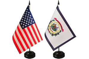ZIGVERT 2 Pack USA & West Virginia Desk Flag, 1 West Virginia Table Flag,1 American Desk Flag,West Virginia Office Table Flag on Stand Base, Decorations for Offices, Families, Conference rooms