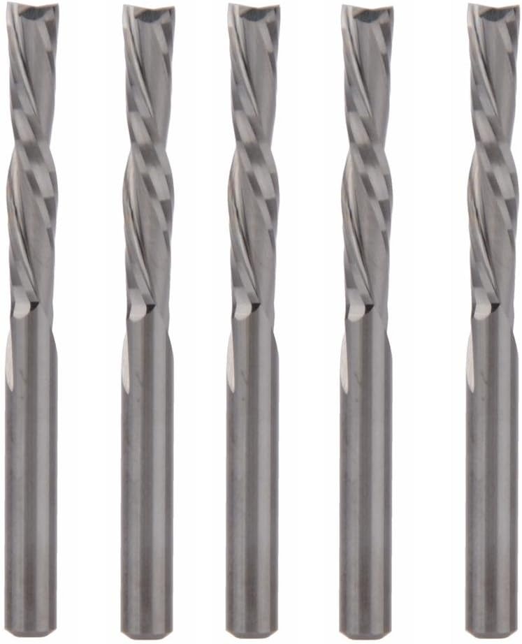 EU_HOZLY 3.175mmX17mm Left Handed 2 Spiral Flute Bits Down Cut Carbide Endmill Cutter Pack of 5