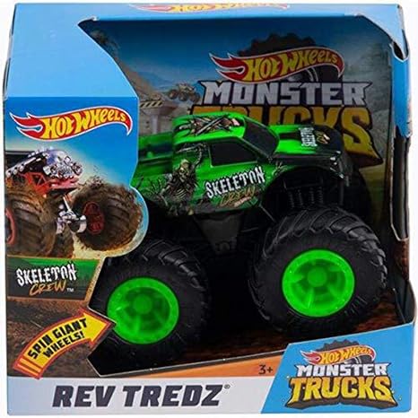 Amazon Com Hot Wheels Monster Trucks Rev Tredz Skeleton Crew Vehicle Toys Games
