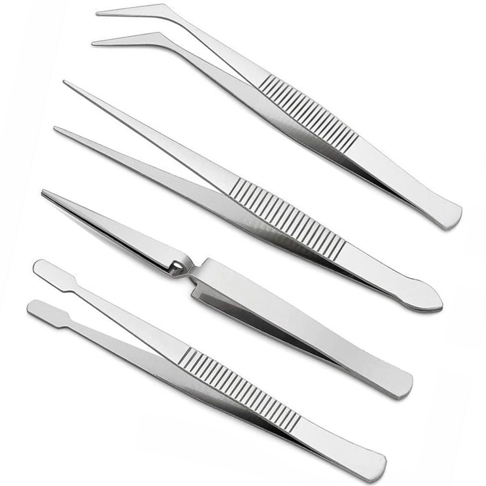 4-Piece Tweezers Set - Professional Stainless Steel Self Locking Hobby Tweezers for Craft/Jewellery/Stamps/Model Making/Electronics,Stone Picking Tool