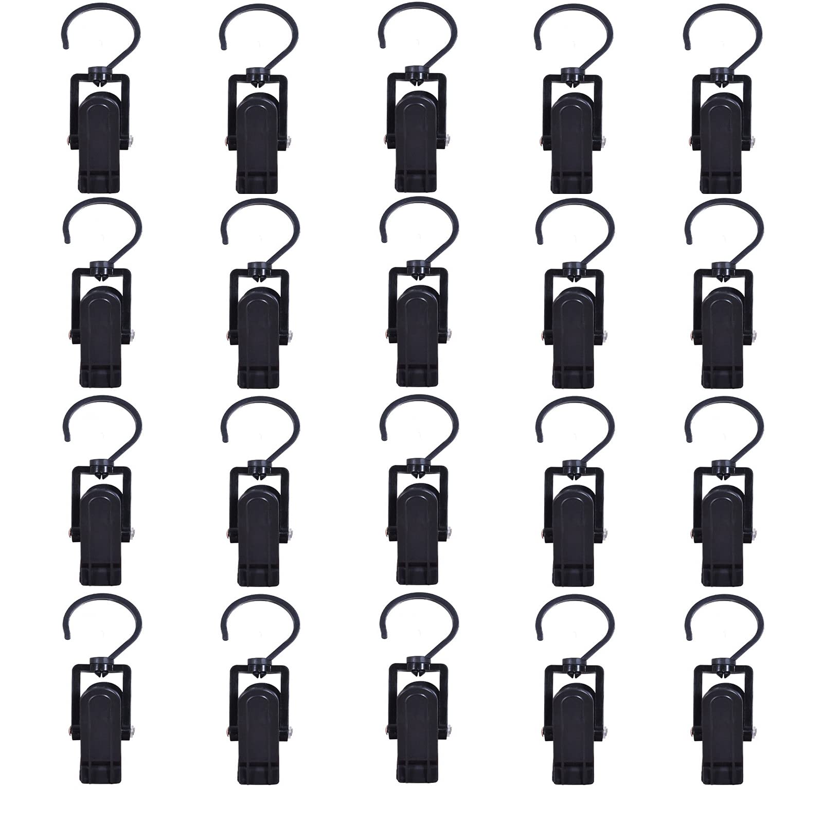 Pack of 20 Curtain Clips, Towel Clips, Black Rotating Boot Clip, Used for Boots, Scarves, Trousers and Towels (Black)