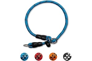 Mystercome Reflective Slip Collar, Dog Choker Collar, Nylon Dog Training Collar with Slidable Stopper No Pull Dog Collars Martingale Collars for Small Medium Large Dogs, Blue, S