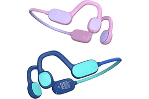 Mehomeli Kids Headphones, Bluetooth 5.2 Air Conduction Open Ear Headphones, 85dB Volume Limiting, Blue Pink