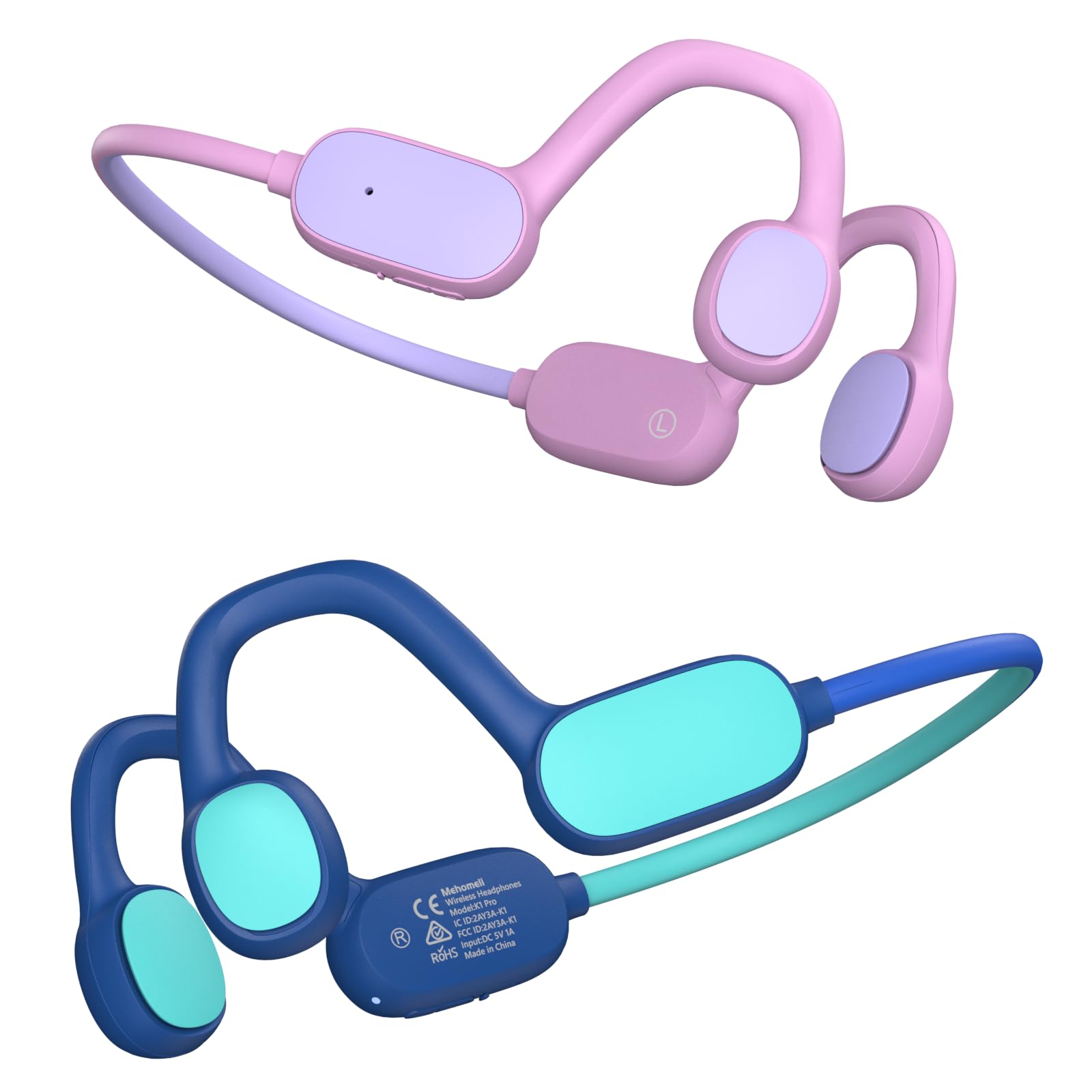 Photo 1 of Mehomeli Kids Headphones, Bluetooth 5.2 Air Conduction Open Ear Headphones, 85dB Volume Limiting, Blue Pink