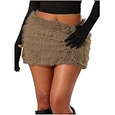 GORGLITTER Women's Y2k Fuzzy Bodycon Mini Skirt Fur Low Rise Pencil Short Skirts Clubwear