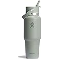 Hydro Flask Travel Water Bottle - Insulated Stainless Steel - Wide Straw Lid, Non Spill, Leakproof in 32 Oz Agave Green