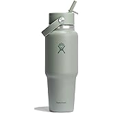 Hydro Flask Travel Water Bottle - Insulated Stainless Steel - Wide Straw Lid, Non Spill, Leakproof in 32 Oz Agave Green