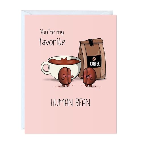 Valentines Day Card for Boyfriend, Wife, Girlfriend, Husband - Coffee Cute Funny Anniversary & Birthday Card for Him Her - Punny VDay Love Greeting Card Blank Inside (You're My Favorite Human Bean)