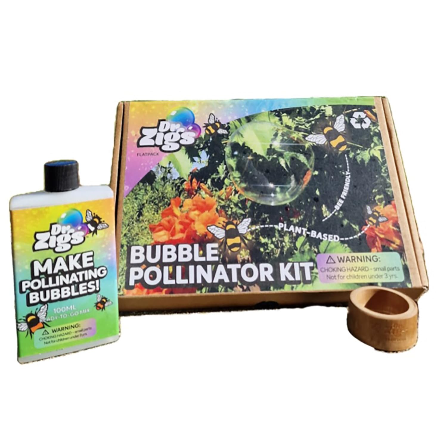 Dr Zigs Bubble Pollination Kit - Easy to Use Educational Toys, All-in-One Kit with Bamboo Bubble Toys and Bubble Solution. Plant-Based Bubble Mixture. Pollinate Flowers Using Bubbles.