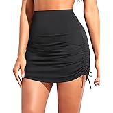 Holipick Women's High Waisted Swim Skirt Ruched Drawstring Swimsuit Bottom with Built in Panty
