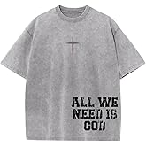 Wrenpies Christian Shirts for Men Inspirational God Faith Jesus Tshirts Oversized Vintage Cross Graphic Tees Acid Wash Tops