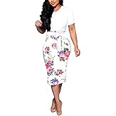 BOGURST Women Midi Bodycon Dress Work Casual Cute Floral Prints Pencil Dresses