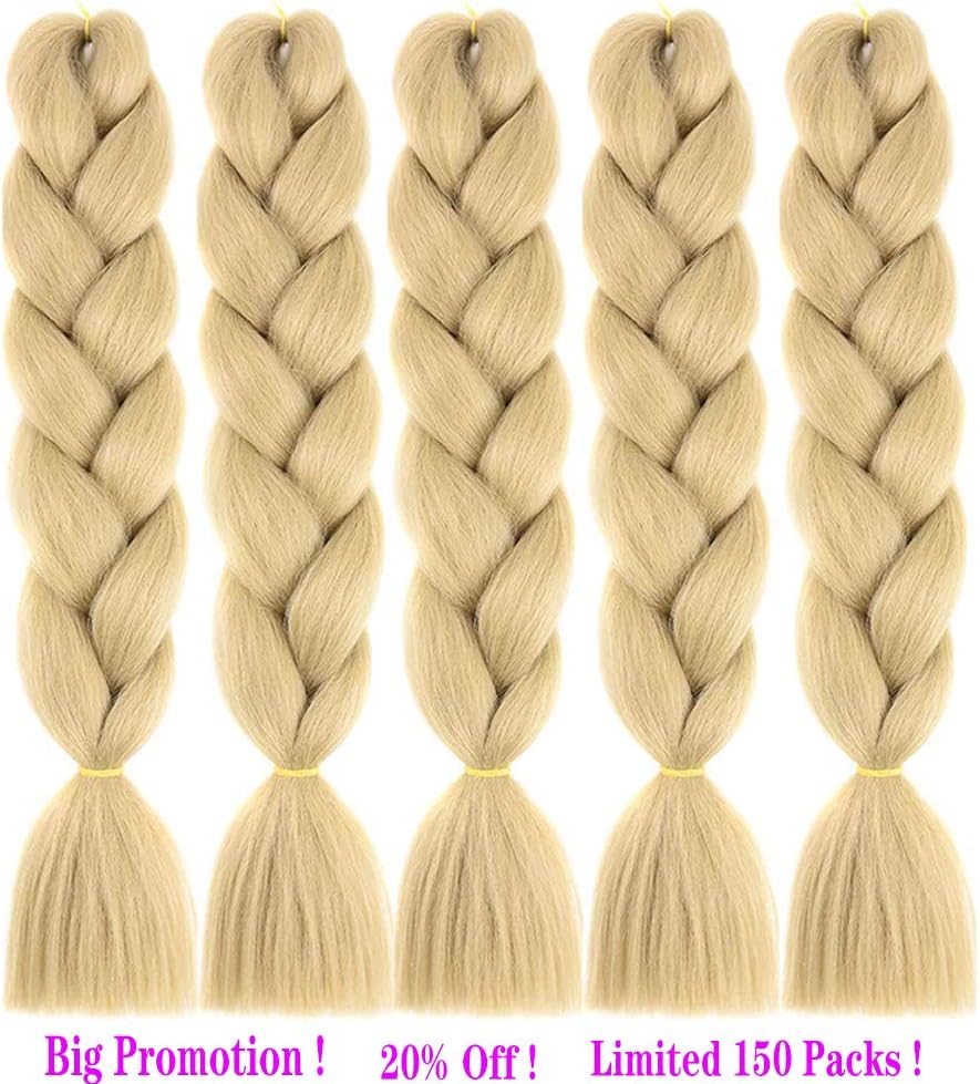 MSBELLE 5 Pcs Kanekalon Synthetic Braiding Hair Extensions Ombre Jumbo Braids Hair for Black Women(Brown Yellow)