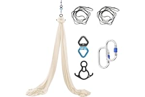 SKYPHAROS Aerial Silks Yoga Swing Set - 9/11 Yards Aerial Yoga Hammock Kit Anti-Gravity Flying for Fitness, Low/Non Stretch Nylon Tricot Fabric Hardware Included for Dance