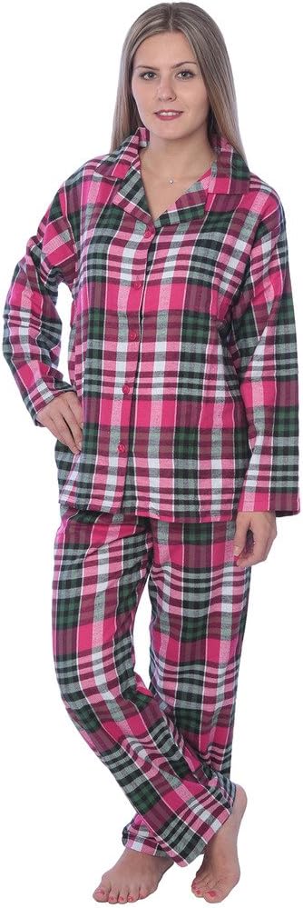 Womens 100% Cotton Flannel Plaid Pajama Set Available in Plus Size