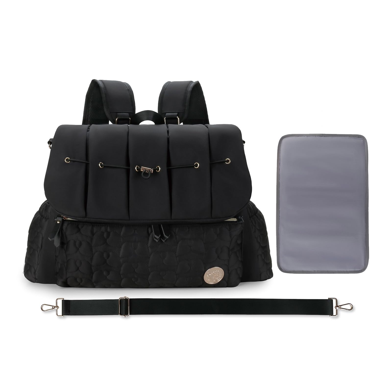 SONARIN Stylish Waterproof Baby Changing Bag Backpack,Multifunctional Large Capacity Diaper Bag Travel Nappy Changing Bag Maternity Bag with Changing Pad & Single Shoulder Strap(Black)