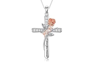 Flpruy Rose Flower Love Necklaces Sterling Silver Cross Pendant Jewelry Gifts for Mom/Grandma/Nana/Love/Daughter I Love You Forever Necklace