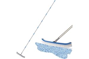 HOSKO Swimming Pool Brush for Wall Tile,Pole Length Adjustable 10FT,18.5" Polished Aluminum Back Cleaning Brush Head Nylon Bristle for Pool Cleaning（10 FT）