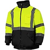 VENDACE High Visibility Reflective Safety Jackets for Men Polar Fleece Lining ANSI Class 3 Hi Vis Winter Bomber Jacket Hoodie(Yellow,L)