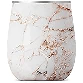 S'well Stainless Steel Wine Tumbler, 9oz, Calacatta Gold, Triple Layered Vacuum Insulated Container Keeps Drinks Colder for Longer, BPA Free Barware