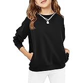 Haloumoning Girls Long Sleeve Sweatshirts Kids Casual Crewneck Loose Fit Pullover with Pockets 5-14 Years