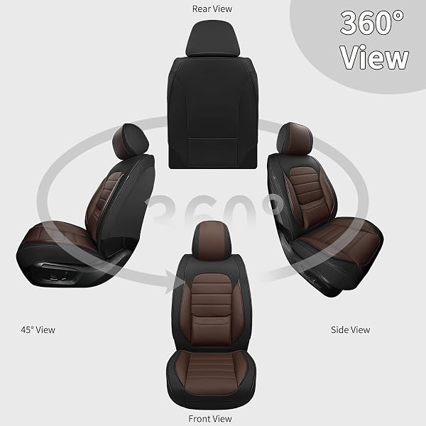 COVER EMPIRE FRONT CAR SEAT COVERS, 2PCS UNIVERSAL LEATHER CAR SEAT COVERS, FULL COVERAGE WATERPROOF AUTOMOTIVE SEAT COVERS, BREATHABLE CAR SEAT PROTECTOR FOR MOST TRUCKS SUVS SEDANS, BLACK&BROWN