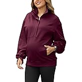 Bhome Maternity Sweatshirt Half Zip Pullover Lapel Shirt Long Sleeve Tunic With Pockets