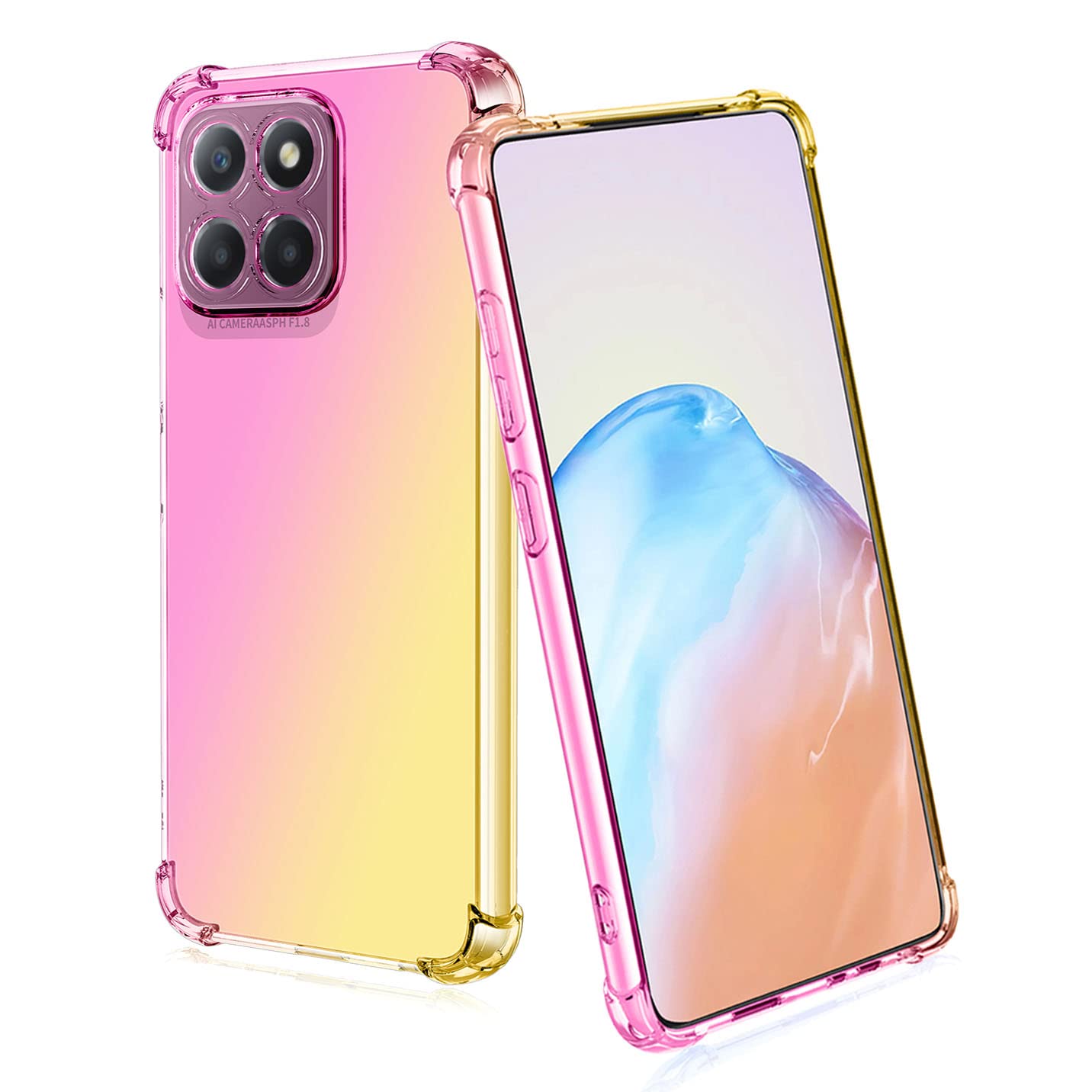BORYA Silicone Case for Honor X6/Honor X8 5G/Honor 70 Lite, Transparent Ultra Thin Shockproof Silky Soft Touch Premium TPU, Elegant Colorful Gradient Anti-Scratch Cover,Pink/Gold