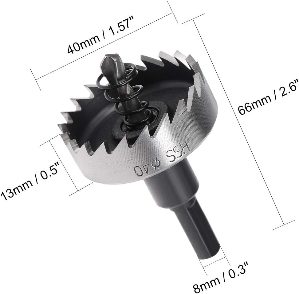 sourcingmap 40mm High Speed Steel HSS Drill Bit Hole Saw Cutter for Metal Alloy Wood, Black, Silver - Image 3