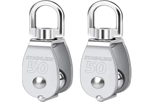 Twours Pulley 304 Stainless Steel Single Pulley Block M50 Small Heavy Duty Swivel Bearing Pulley System for Rigging, Lifting, Cargo Transportation,Gym Equipment (M50 2PCS)
