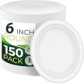 BIRCHIO 150PCS 100% Small Dessert Plates Disposable, 6 inch Paper Plates, Compostable Appetize Plates, Cake Plates, Biodegradable Made of Sugarcane Fiber