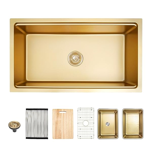 GZOII GOLD UNDERMOUNT WORKSTATION KITCHEN SINK, GOLD DECOR...