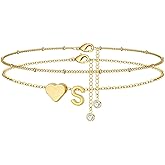 M MOOHAM Gold Initial Ankle Bracelets for Women - Layered Heart Letter A-Z Initial Dainty Gold Anklets for Women Waterproof, Womens Anklets Jewelry Birthday Gifts Jewelry