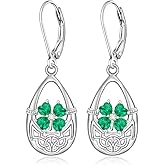 Talonior St Patricks Day Shamrock Earrings for Women Sterling Silver 4 Four Leaf Clover Earrings Irish Green Shamrock Earring Dangle