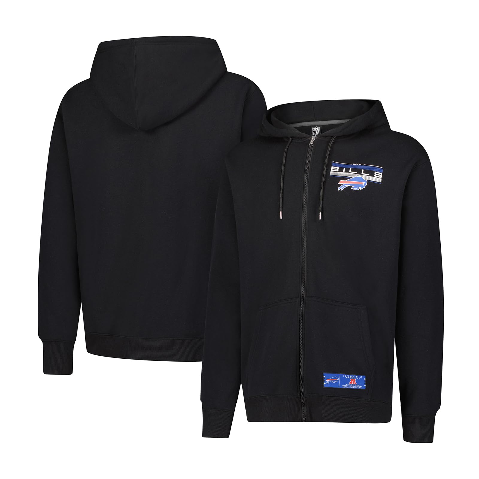 Ultra Game NFL Official Adults Super Soft Supreme Full Zip Hoodie Sweatshirt Jacket - Warm Polyester Blend - Unisex, Buffalo Bills, Black, Small Image