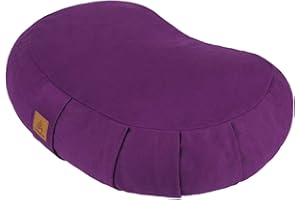 FelizMax Crescent Zafu Meditation Pillow, D=17" W=11" H=5.5" Zabuton Yoga Bolster, Meditation Cushion, Floor Pouf Yoga Pillow Zippered Organic Cotton Cover Natural Buckwheat kneeling pillow - Large