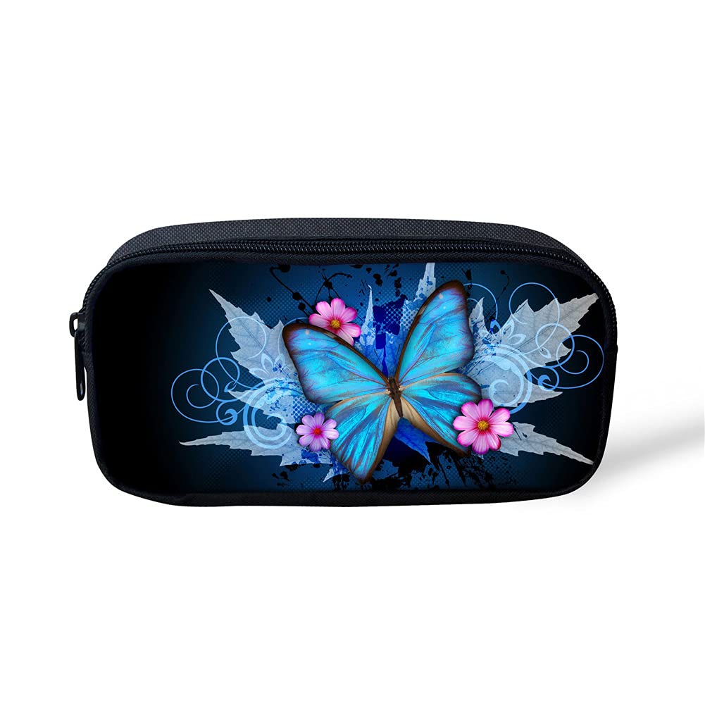 Kuiaobaty Blue Butterfly Pencil Case Beautiful Portable School Pen Bag Stationary Pouch Case