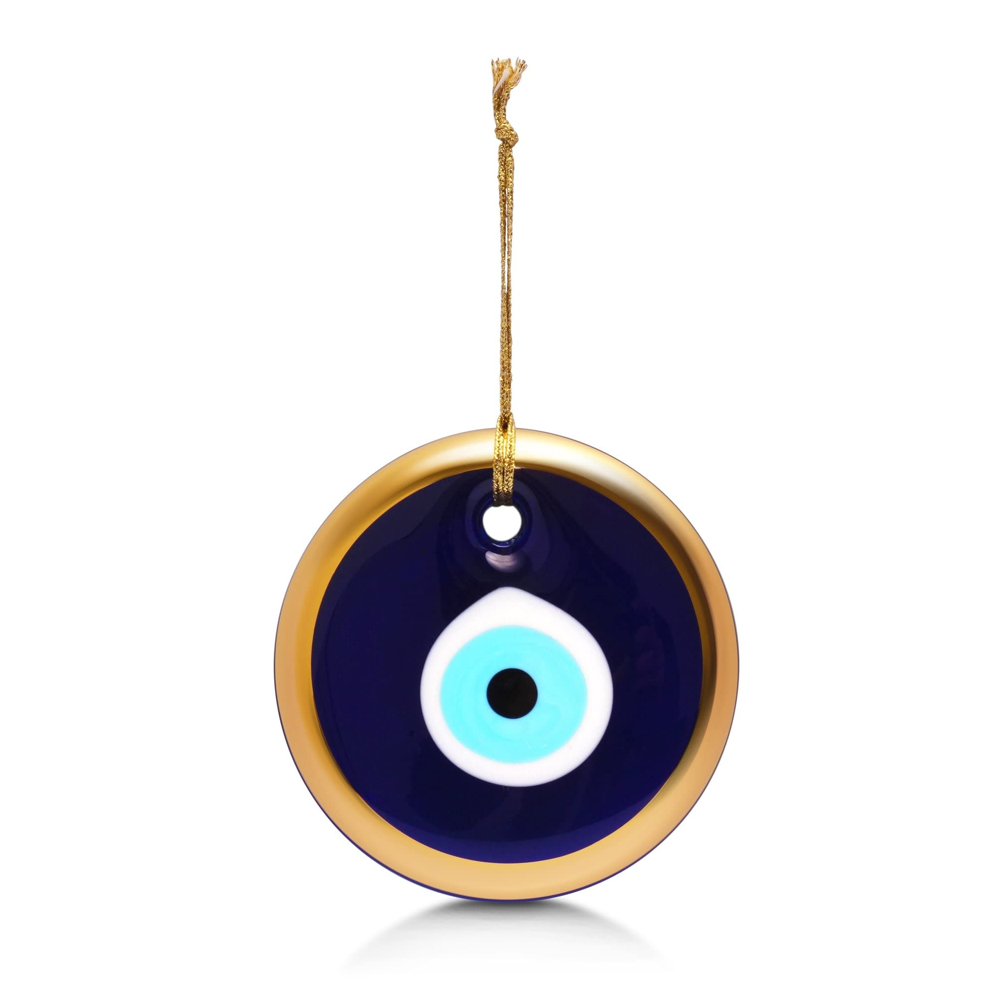 MYSTIC JEWELS - Evil Eye Glass, Blue and White, Large Turkish Eye 12cm Approx with Hole, Good Luck Charms for Wall Hanging (Gold)