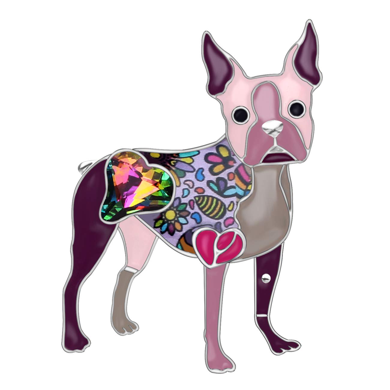 Bonsny Enamel Alloy Rhinestone Boston Terrier Dog Brooches Pin Jewelry For Women Girls Novelty Gift Charms (Purple)