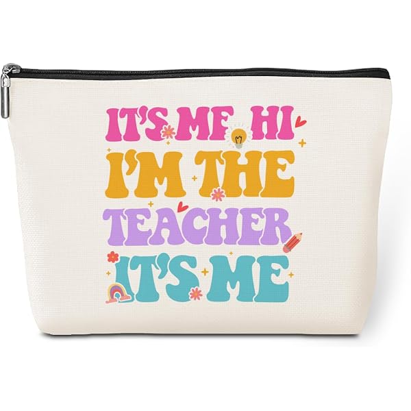 Make-up-Tasche ‚Groovy It‘s Me Hi I‘m The Teacher‘ – Aus Leinen, 19x25 Cm, Perfekt Als Lehrer-Geschenk & Kulturbeutel