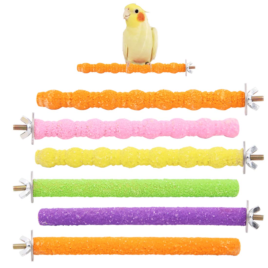 Wudong 6 Pcs Parrot Perches,Colorful Birdcage Scrub Stand Bar for Bird Parrot Budgies Parakeet Cockatiels Conure Lovebird Cage Paw Grinding Toy