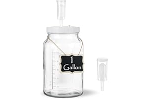 Qianfenie 1 Gallon Large Fermentation Jars with Airlocks and Airtight SCREW Lid, Wide Mouth Glass Jars with Scale Mark, Heavy Duty Fermentation Lid with Silicone Gaskets and Seal, Pickle Jars