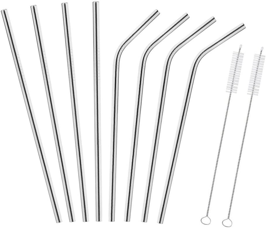 Vitasemcepli Straws Stainless Steel Set of 8 Reusable and Recyclable Straight and Bent canucce Cocktail with Clean Brushes