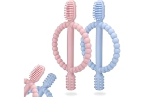 MISSLILI Baby Teething Toys with Easy-Hold Handle, Silicone Infant Toothbrush, Textured On Both Sides Helps Massage, Soothe Sore Gums, Teething Toys for Babies 0-6 Months, 6-12 Months