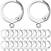 SUNNYCLUE 1 Box 80Pcs Huggie Hoops Round Leverback Earring Hooks Stainless Steel Lever Backs Silver Hinged Huggie Hoops with Loops Earwires Leverbacks Ear Wires for Jewelry Making Earrings Findings