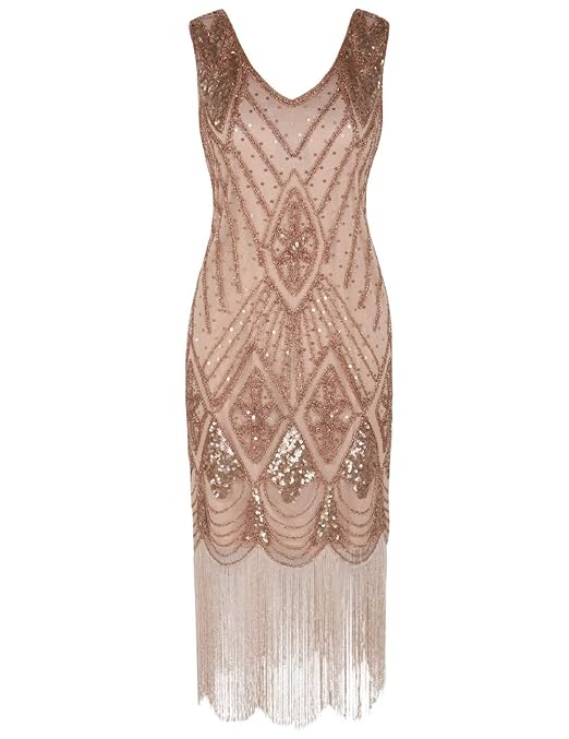 PrettyGuide Damen 1920er Gatsby Art Deco Pailletten Cocktail Charleston Kleid
