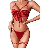 Kaei&Shi Satin Bow Lingerie for Women,Strappy Unwrap Present Lingeries,Sexy Bra and Panty Sets Birthday Christmas Valentines