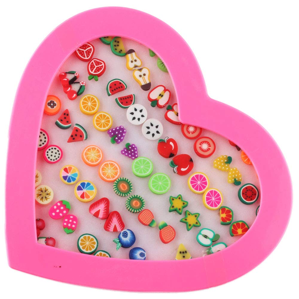 POFET 36 Pairs Stud Earrings with Heart Shape Gift Box, Hypoallergenic Earrings for Girls and Women, Colorful Ear Stud Jewelry Set, Multiple Size and Patterns PAB12257