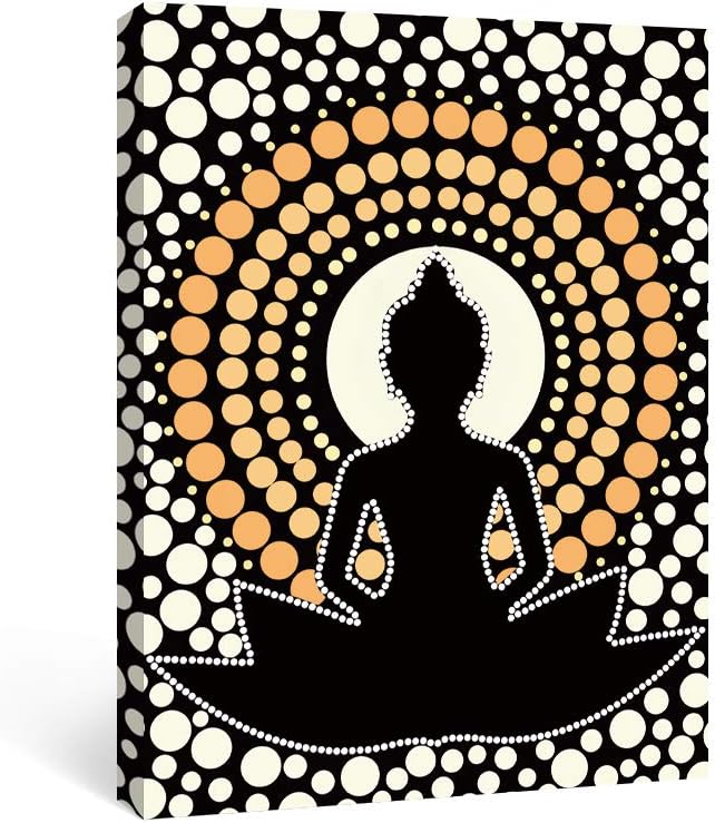 SUMGAR Buddha Wall Art Bathroom Modern Yellow Canvas Paintings Bedroom Indian Zen Pictures Black Buddhist Prints Asian Meditation Framed Artwork Office Decor Yoga Studio,12x16 inch